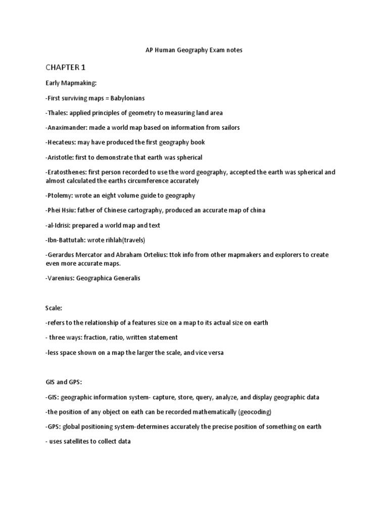 CH. 1 AP Human Geography Exam Notes PDF Geography Map