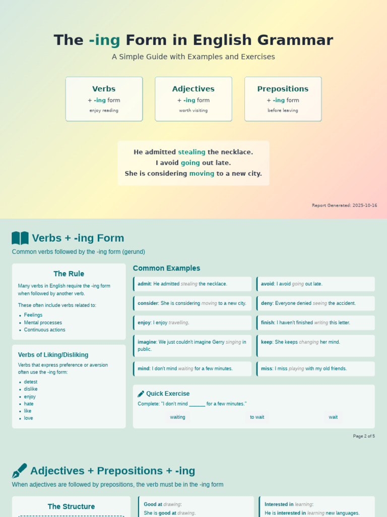 The - Ing Form in English Grammar | PDF | Verb | English Grammar
