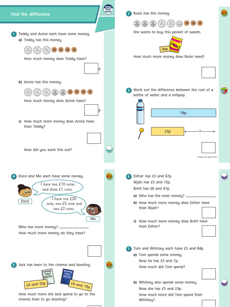 Money Comparison Problems for Kids | PDF