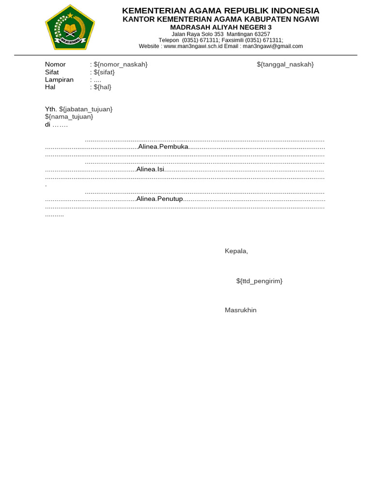Surat Resmi Kementerian Agama NGAWI | PDF