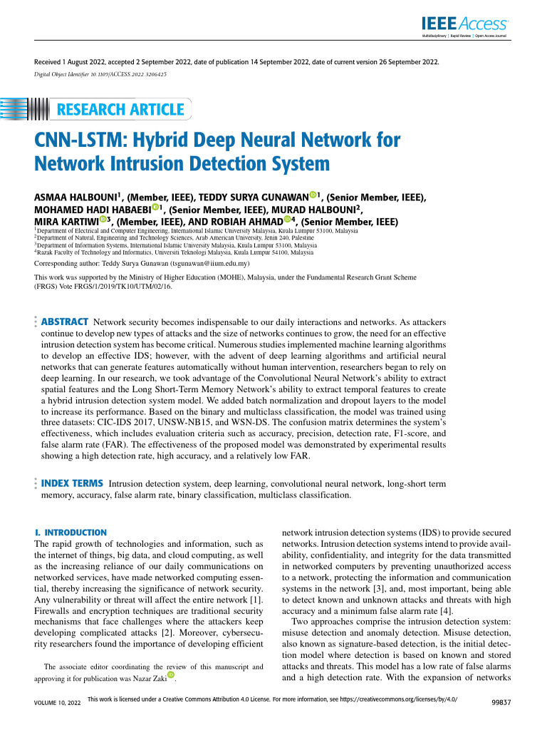 CNN-LSTM Hybrid Model for IDS | PDF | Machine Learning | Deep Learning