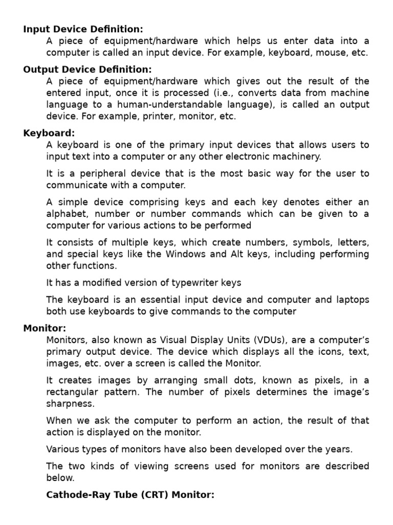 Input and Output Devices | PDF | Computer Monitor | Computer Keyboard