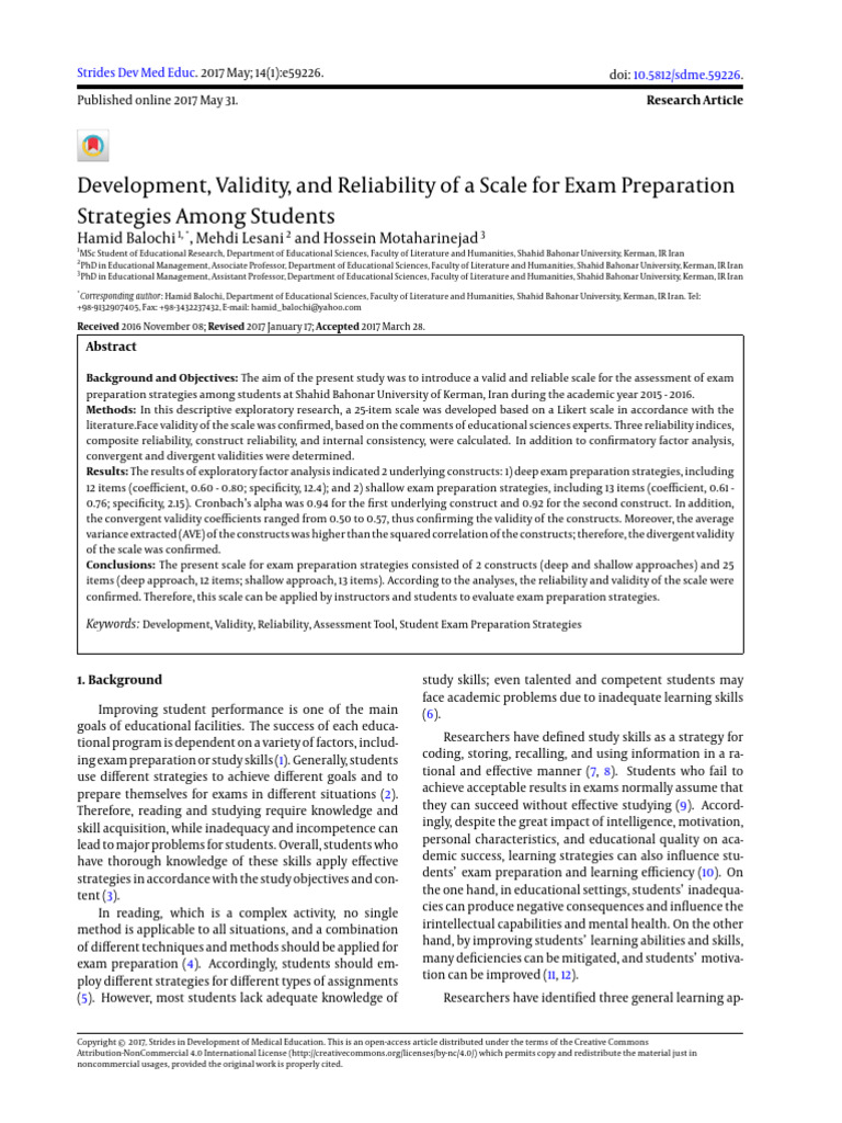 Exam Preparation Strategies Scale Development | PDF | Factor Analysis ...