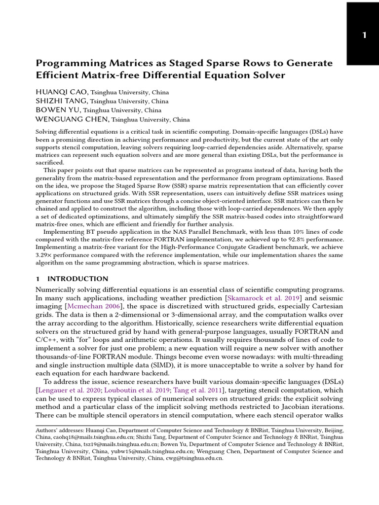Efficient Matrix-free Solver with SSR | PDF | Matrix (Mathematics ...