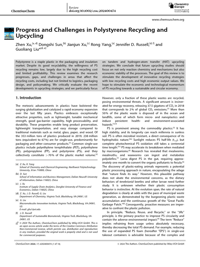 Polystyrene Recycling: Progress and Challenges | PDF | Recycling | Plastic