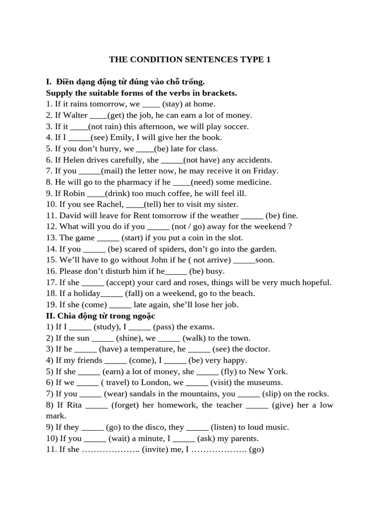 Type 1 Conditional Sentences Exercises | PDF