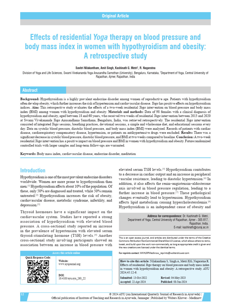 Effects of Residential Yoga Therapy On Blood.2 | PDF | Blood Pressure ...