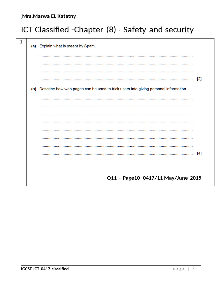 ICT Classified Chapter 8 Safety and Security | PDF