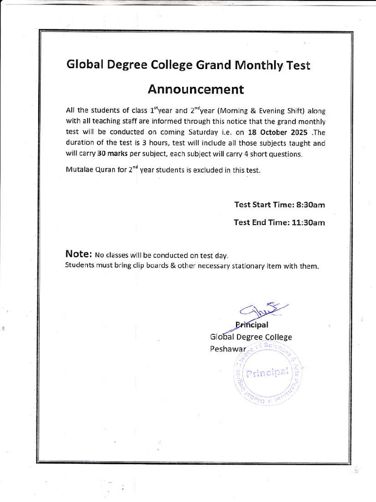 Grand Test Notice | PDF
