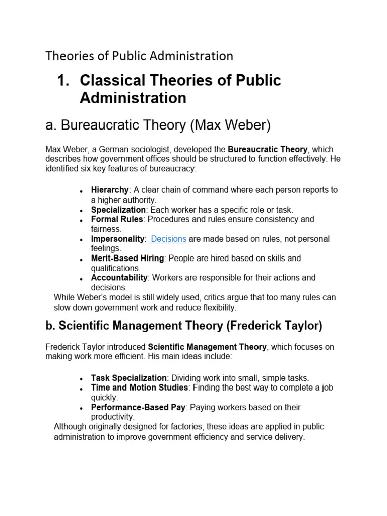 Key Theories of Public Administration | PDF | Business | Economies