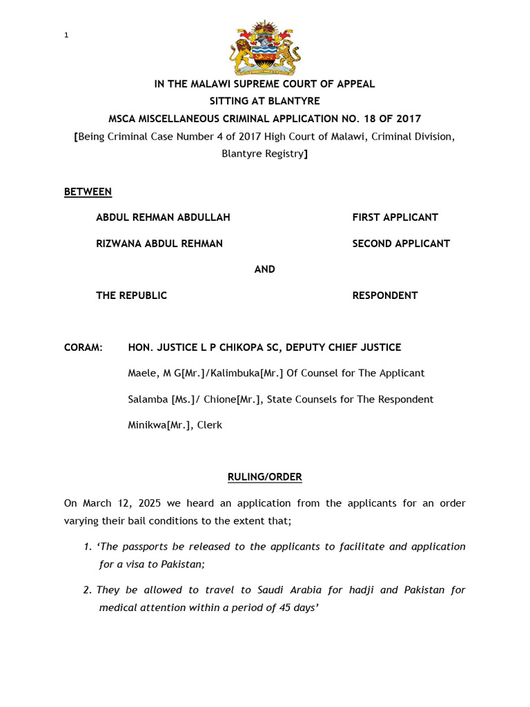 Malawi Supreme Court Bail Variation Ruling | PDF | Bail | Justice