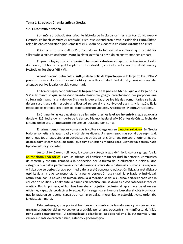 Educación en la Antigua Grecia: Paideia | PDF | Antigua Grecia ...