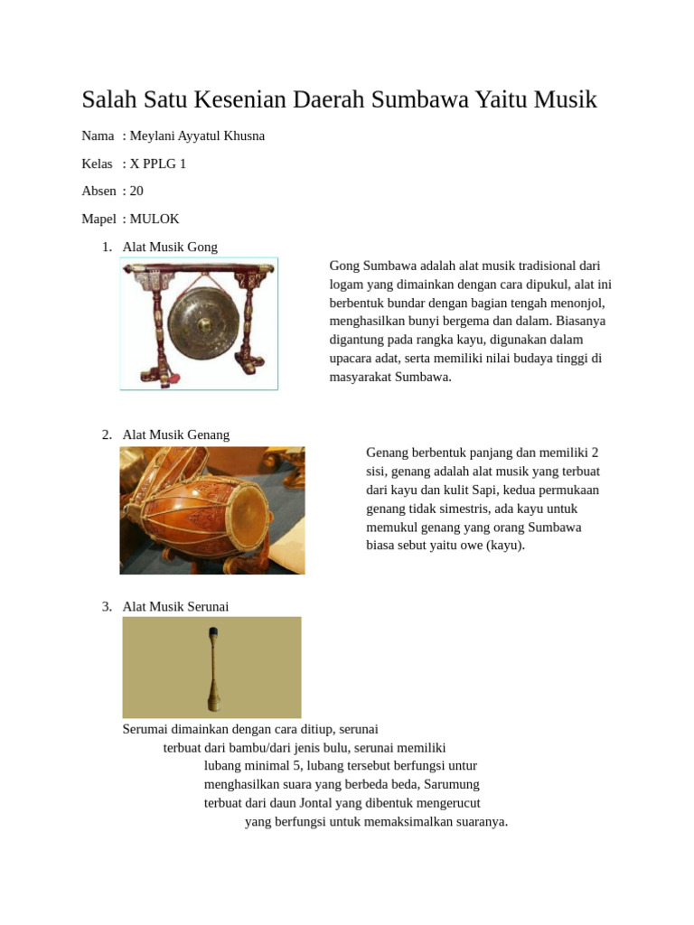 Alat Musik Tradisional Sumbawa | PDF