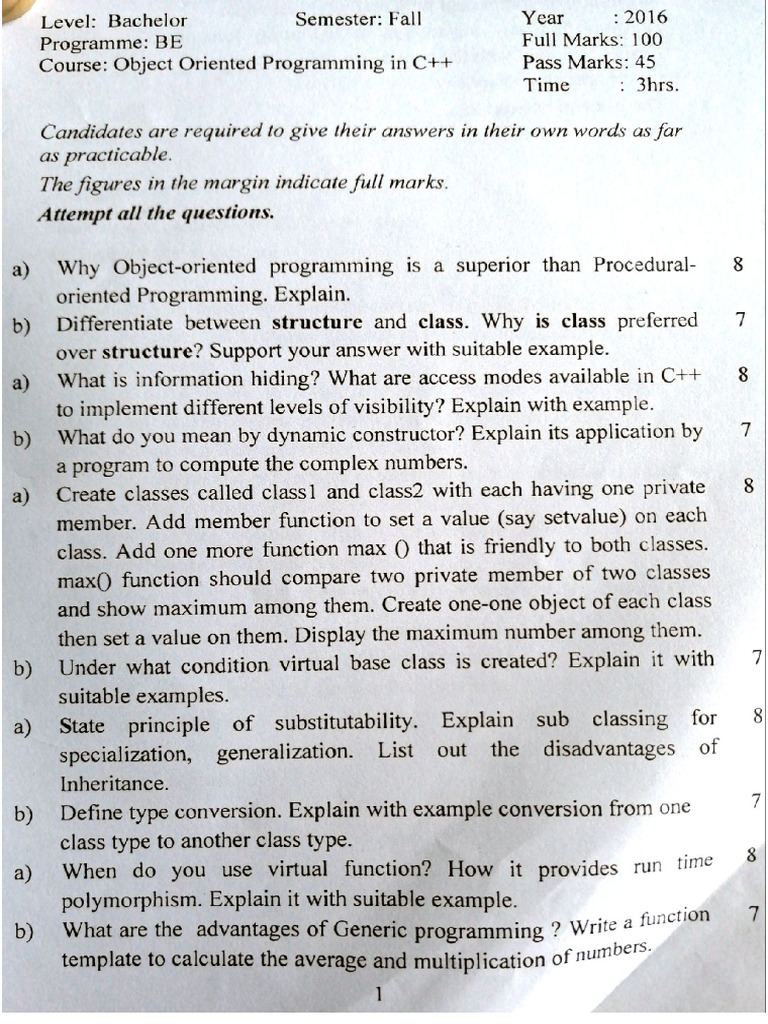 C++ Old Questions | PDF