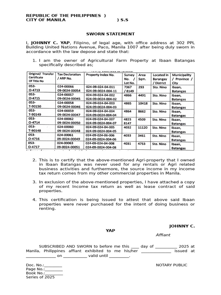 Sworn Statement of Property Ownership | PDF