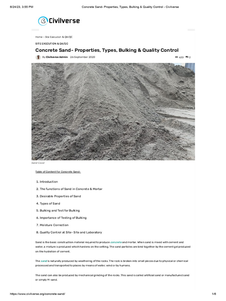 Concrete Sand - Properties, Types, Bulking & Quality Control ...