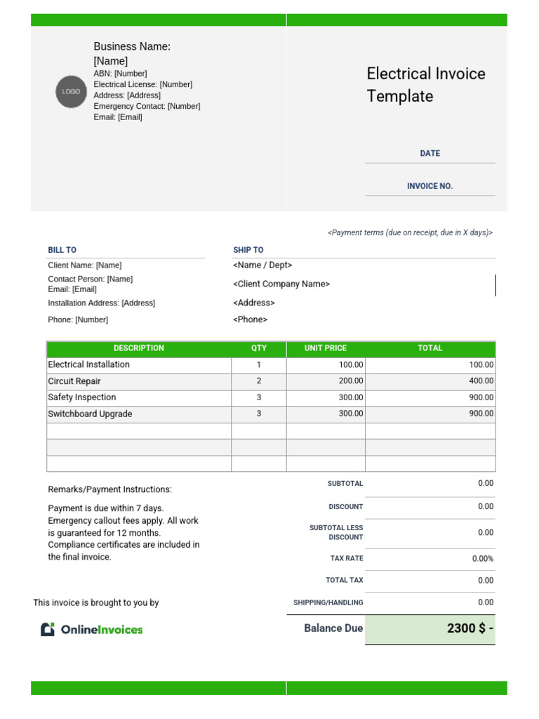 Electrical Invoice Template Example | PDF | Invoice