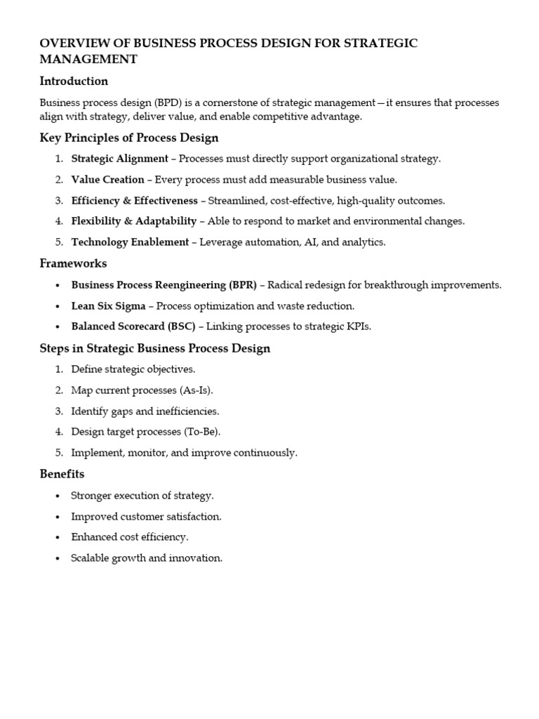Overview of Business Process Design For Strategic Management | PDF
