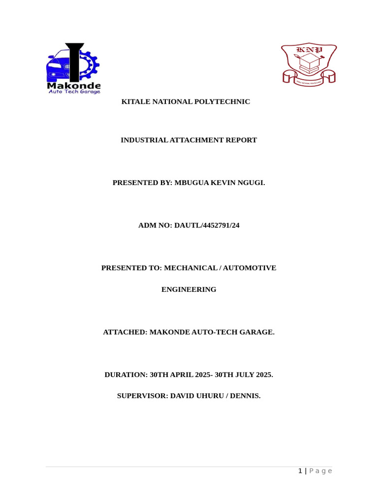 Industrial Attachment Report at Makonde Auto-Tech | PDF | Brake | Steering