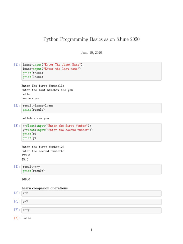 Python Programming Basics As On 10june 2020 | PDF | Software ...