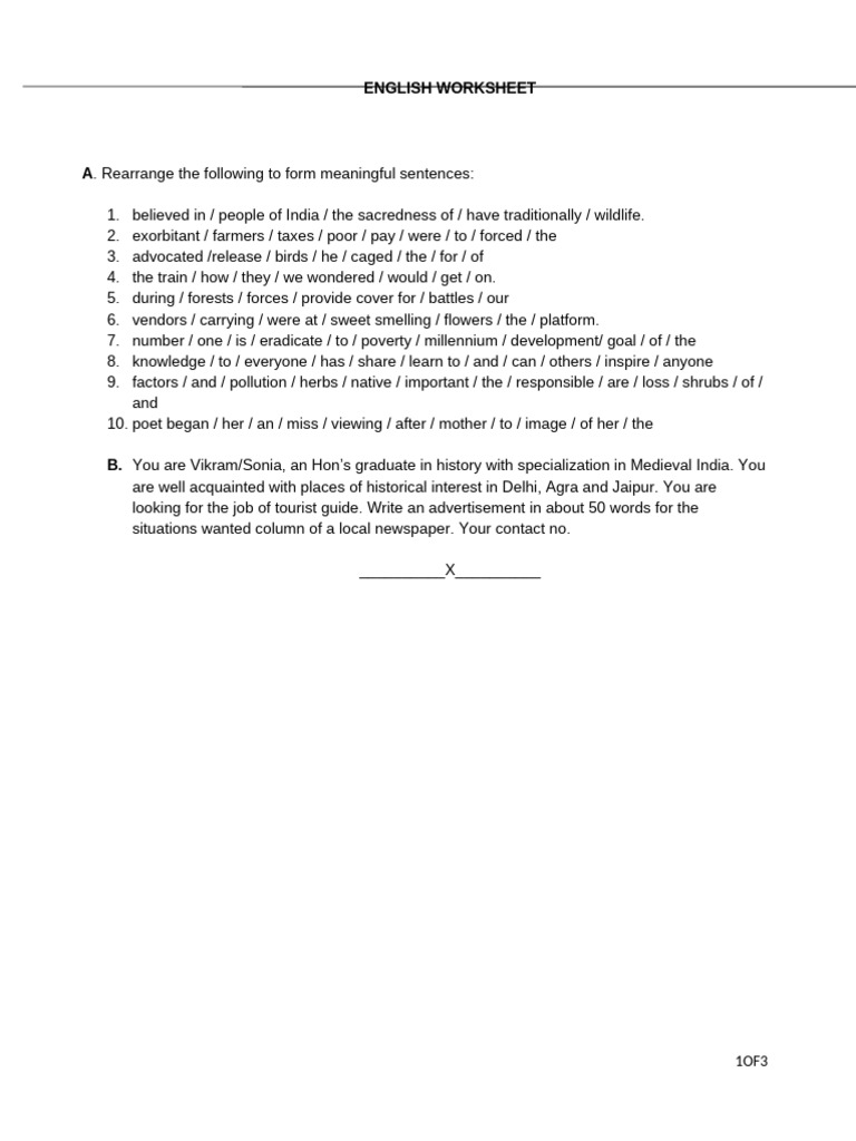 English Sentence Rearrangement Worksheet | PDF
