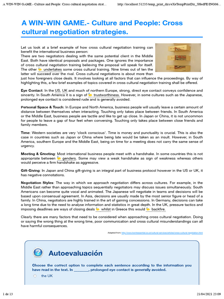 Culture and People. Cross-Cultural Negotiation Strategies | PDF ...