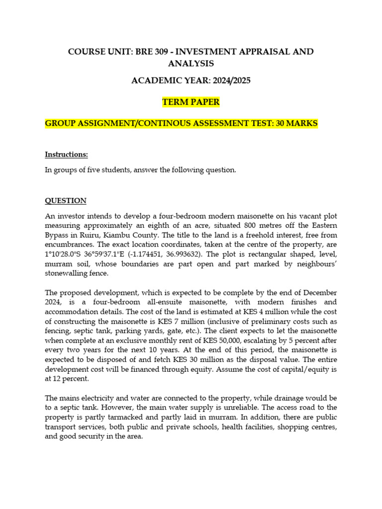 BRE 309 Coursework - 2024 - 2025 - Group Work | PDF | Internal Rate Of ...