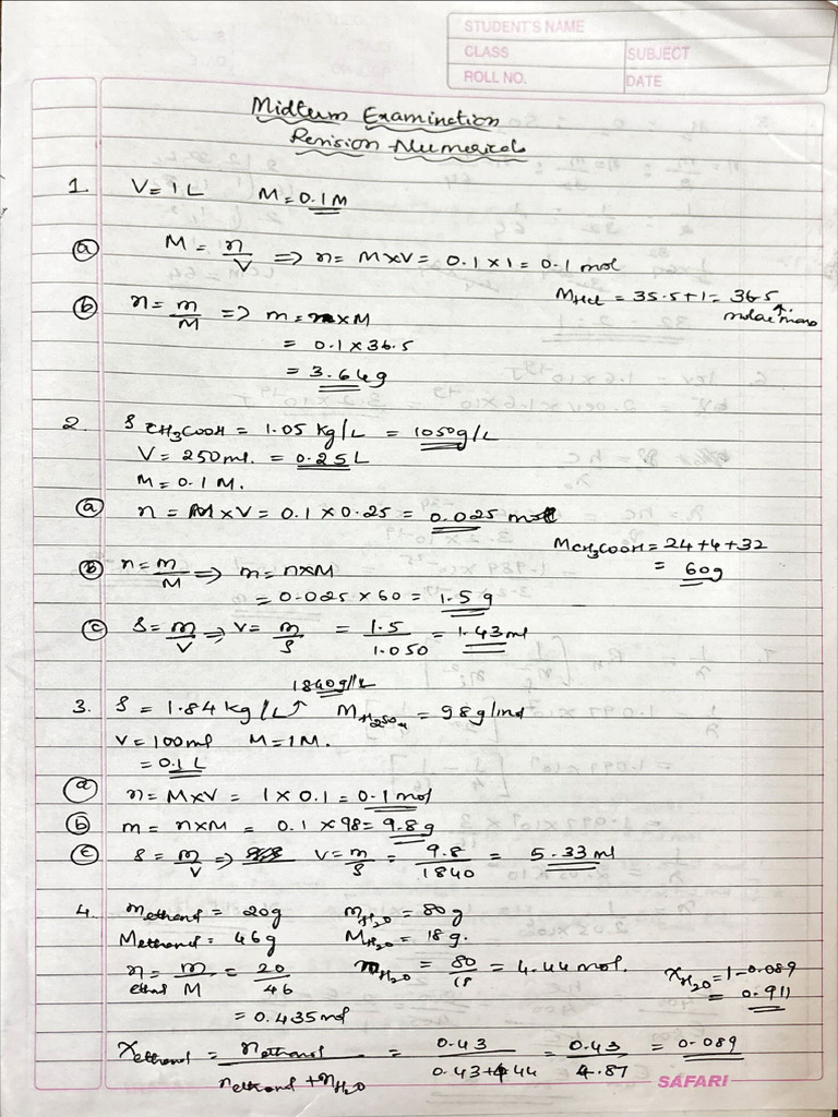 Midterm Revision Worksheet - Numericals Solutions | PDF