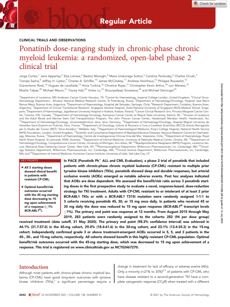 Ponatinib Dose-Ranging Study in CP-CML | PDF | Medicine | Clinical Medicine