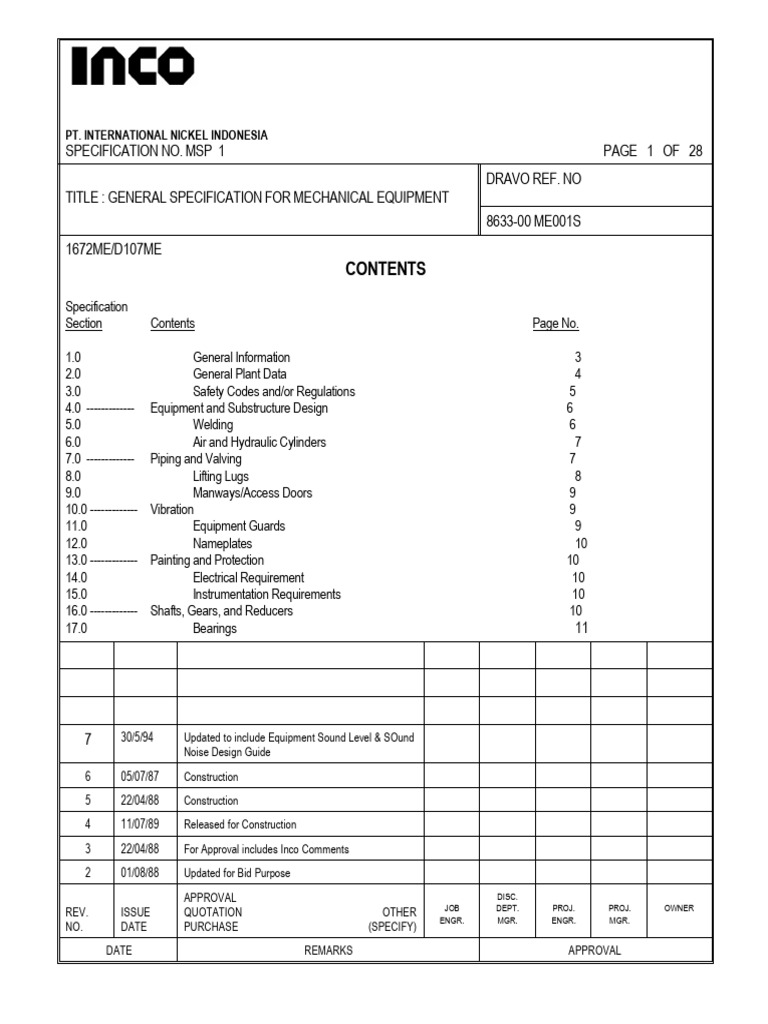 MSP001 General Specification For Mehanical Equipment Rev 7 | PDF ...