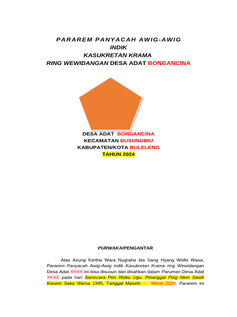 Pararem Awig-Awig Desa Adat XXXX | PDF
