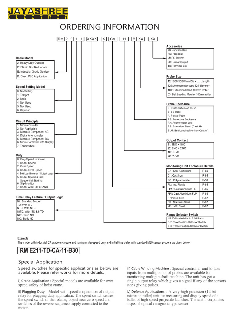 Industrial Speed Switch Ordering Guide | PDF | Relay | Switch