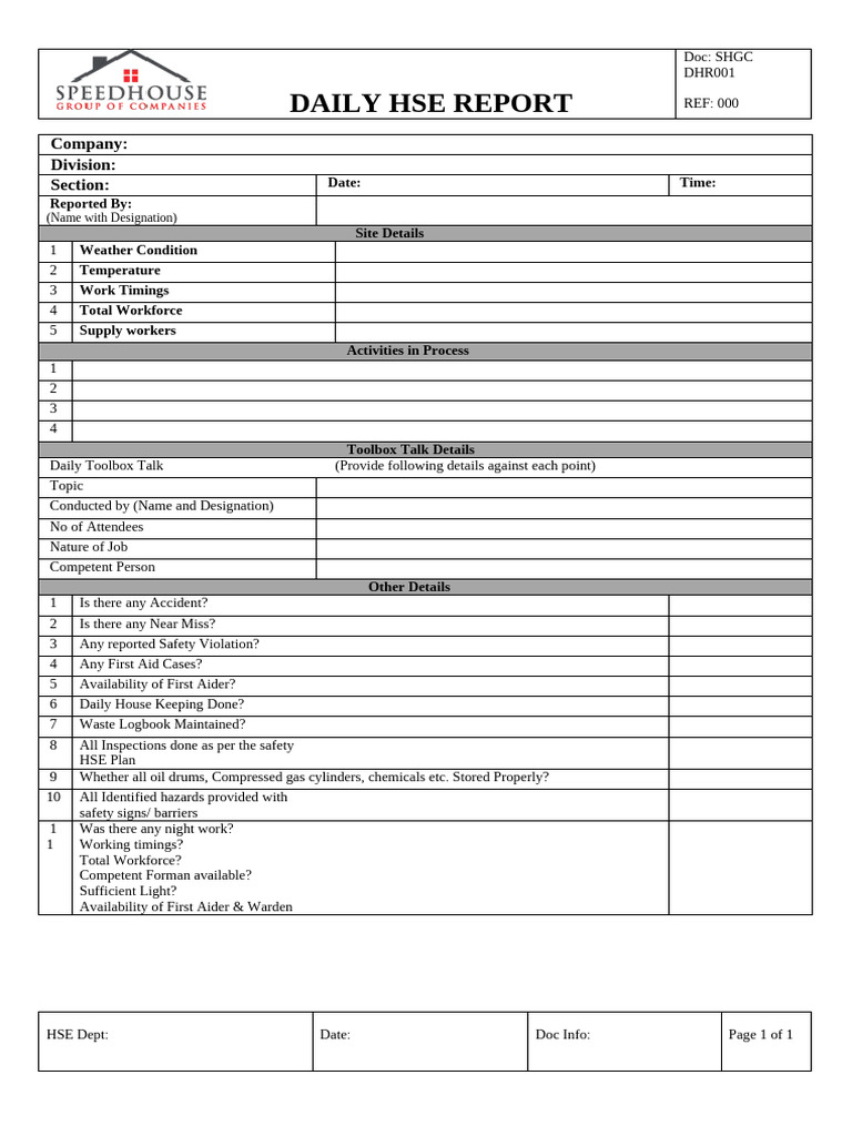 Daily HSE Report Template | PDF