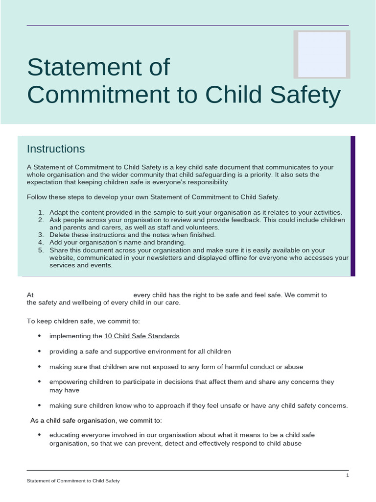 T CSS StatementofCommitmentSample | PDF | Child Protection