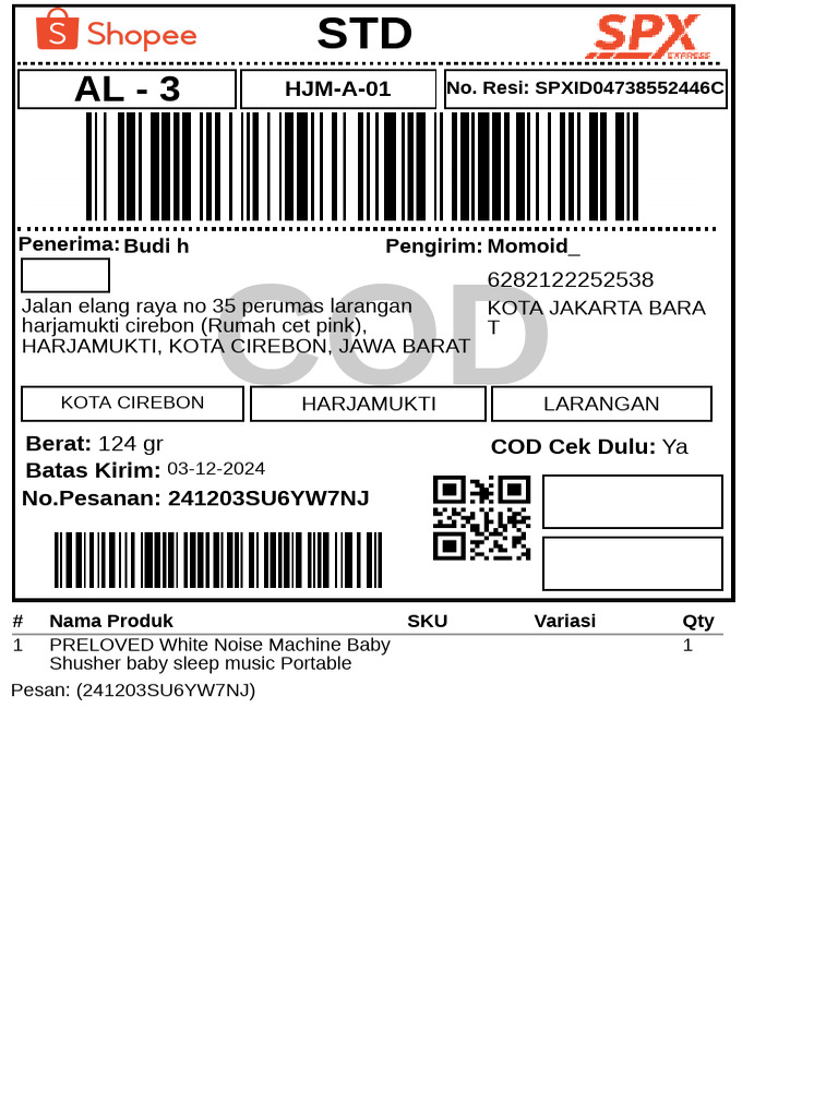 Resi Pengiriman COD Cirebon 124gr | PDF