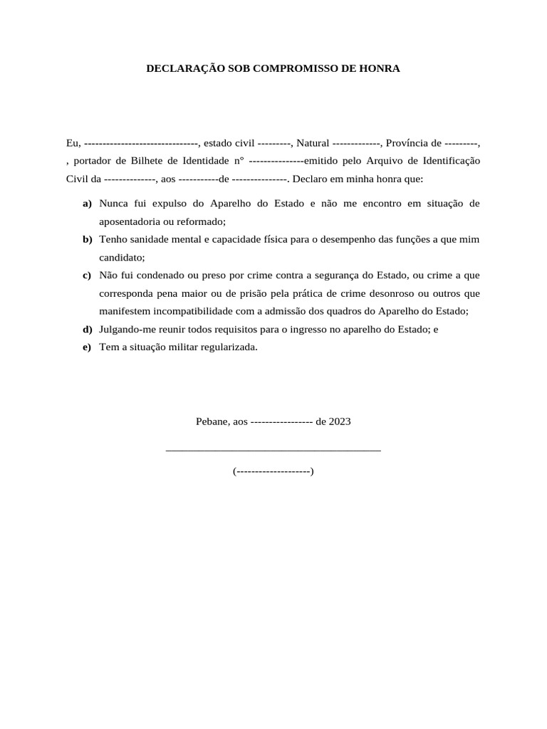Declaração de Compromisso de Honra | PDF