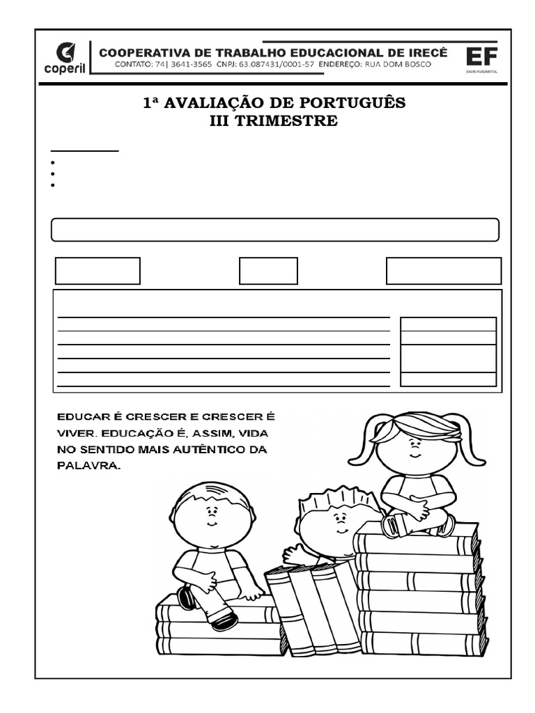 Avaliação de Português 2º Ano - 3º Trimestre | PDF | Caixa alta e caixa ...