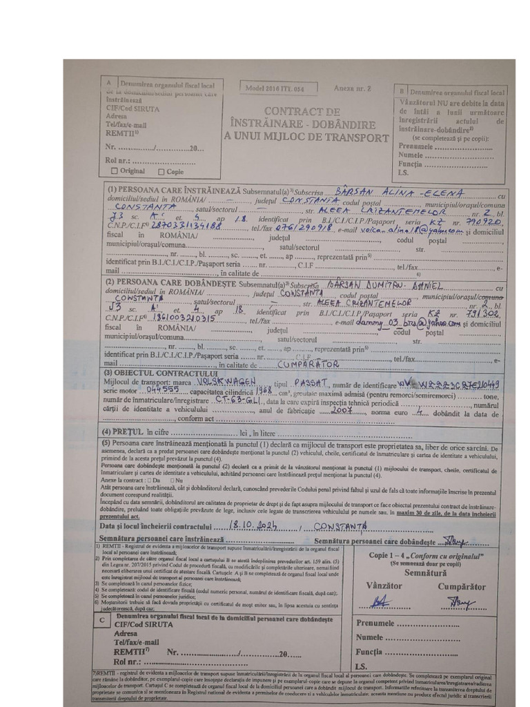 Contract de Instrainare Dobandire Mijloc de Transport | PDF