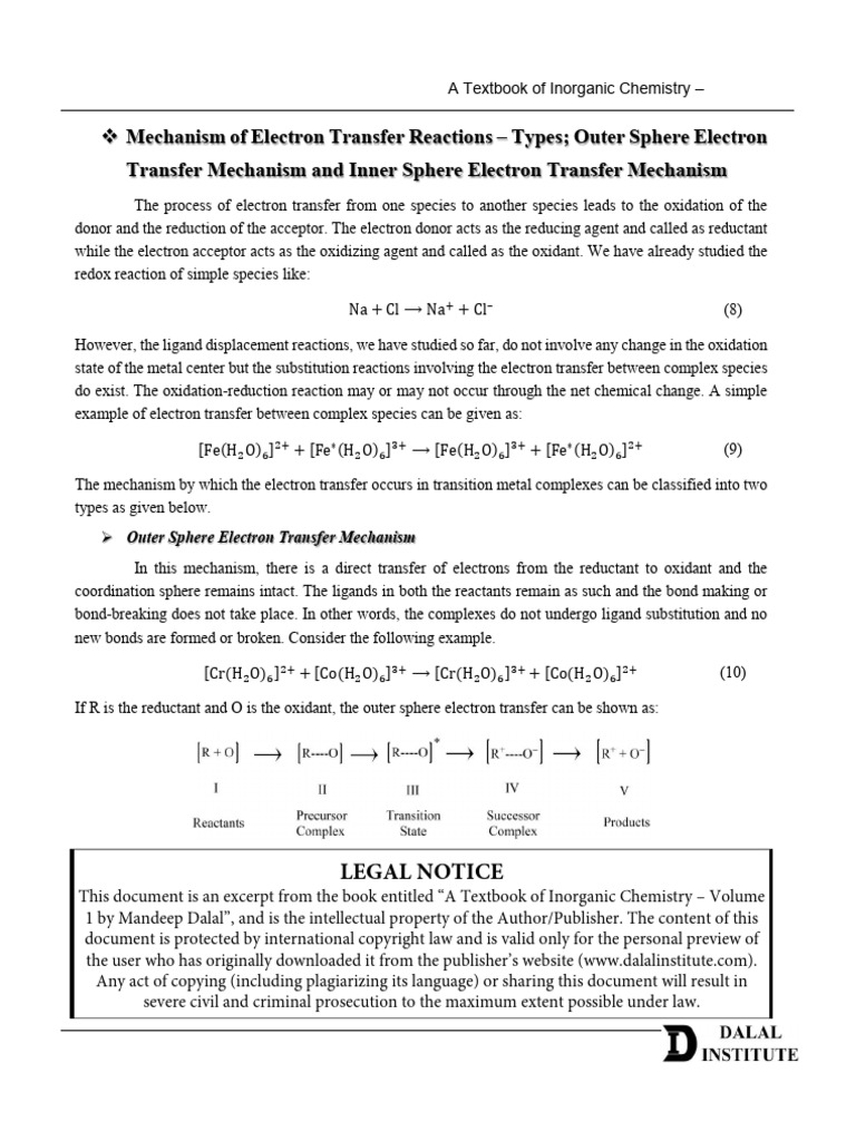 Electron Transfer Mechanisms Explained | PDF | Coordination Complex | Redox