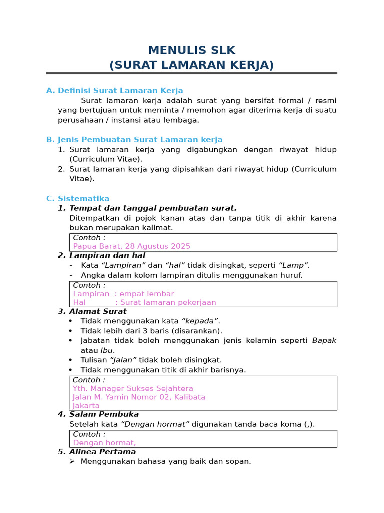Contoh Surat Lamaran Kerja SLK | PDF