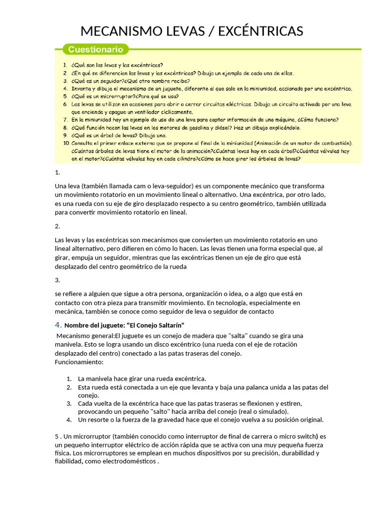 Levas y Excéntricas: Mecanismos Clave | PDF