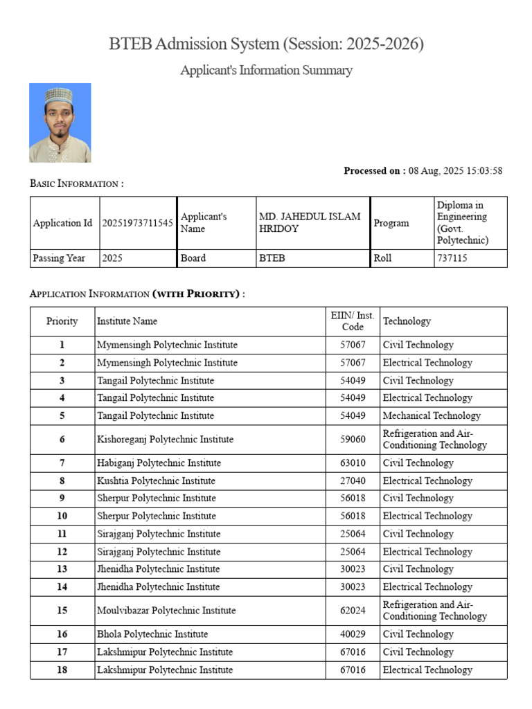 Polytechnic Admission Process 2025 | PDF
