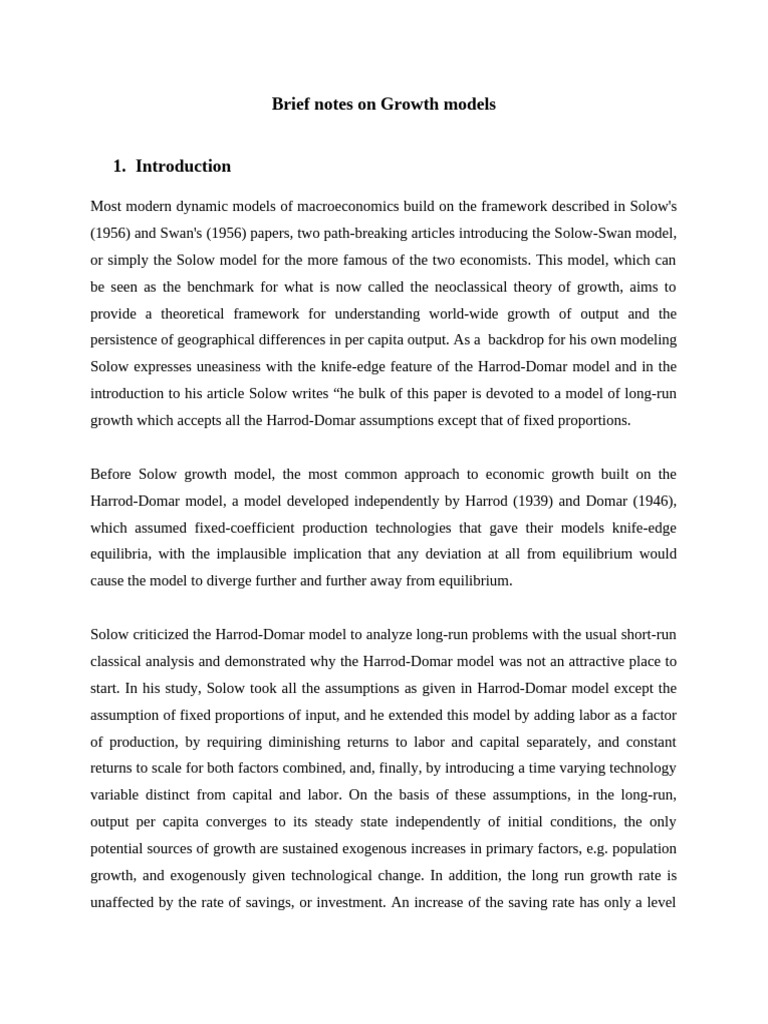 Overview of Growth Models in Economics | PDF | Economic Growth | Labour ...