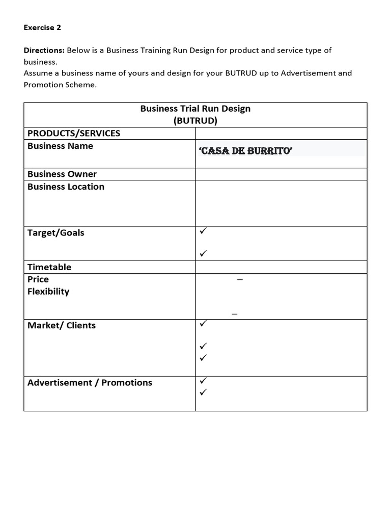 Business Training Run for Casa de Burrito | PDF