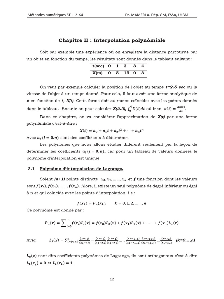 Interpolation polynomiale : Lagrange et Newton | PDF | Polynôme ...