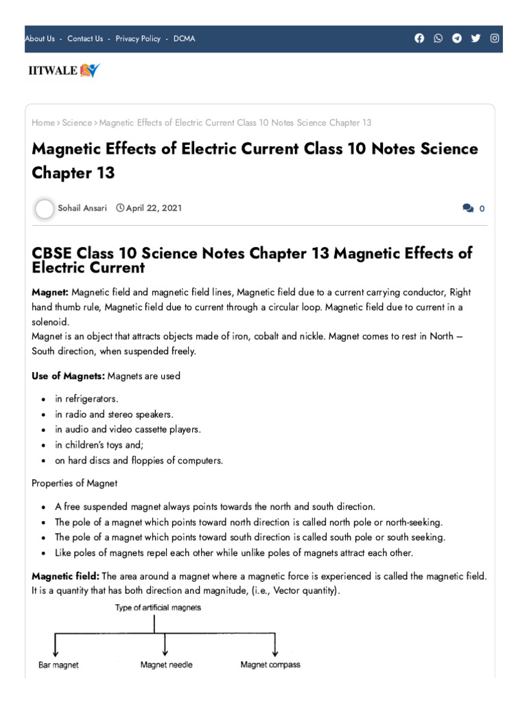Class 10 Magnetic Effects of Current Notes | PDF | Electromagnetic ...