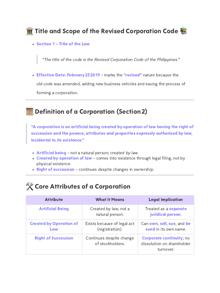 Revised Corporation Code Overview | PDF | Corporations | Partnership