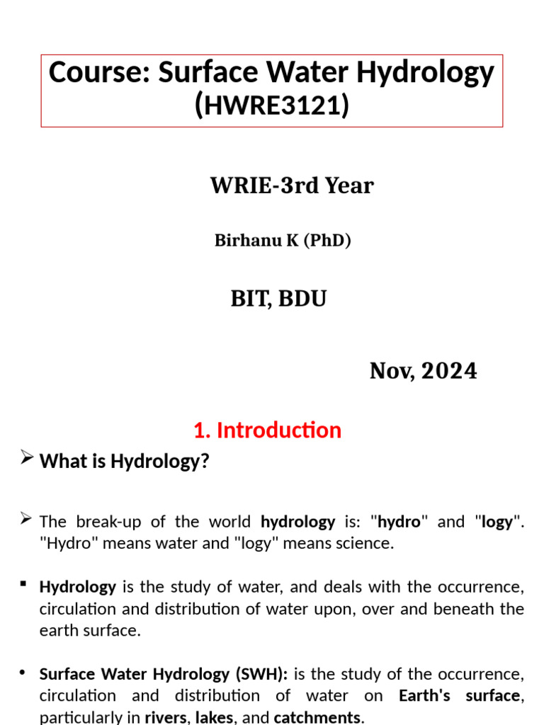 Surface Water Hydrology Overview | PDF | Drainage Basin | Hydrology