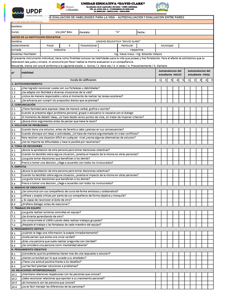 Evaluación de Habilidades para la Vida | PDF | Psicología Social ...