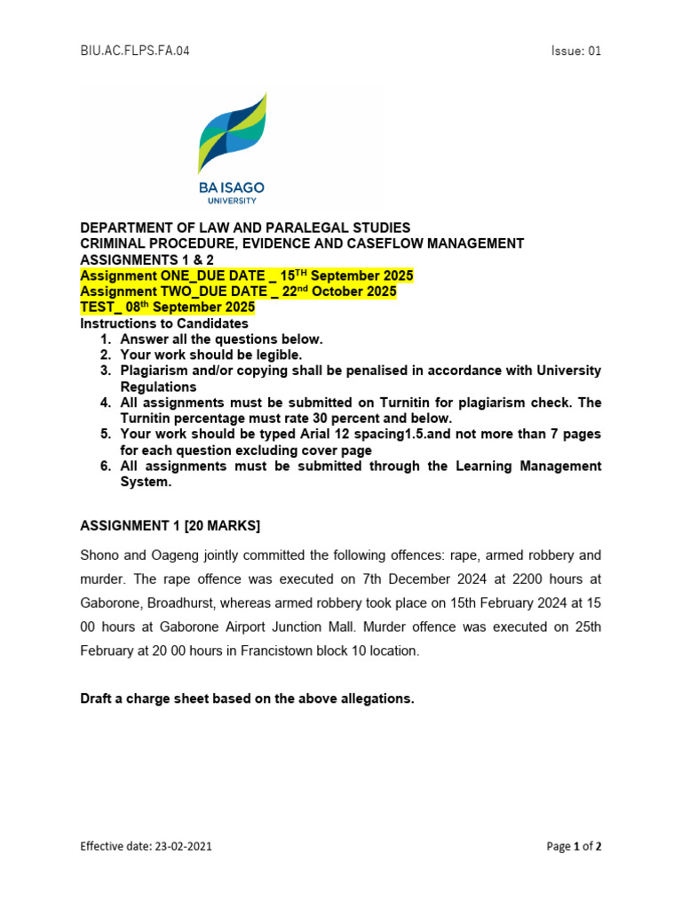 ASSIGNMENT 1 & 2-Criminal Procedure 2025 | PDF | Misconduct | Common Law